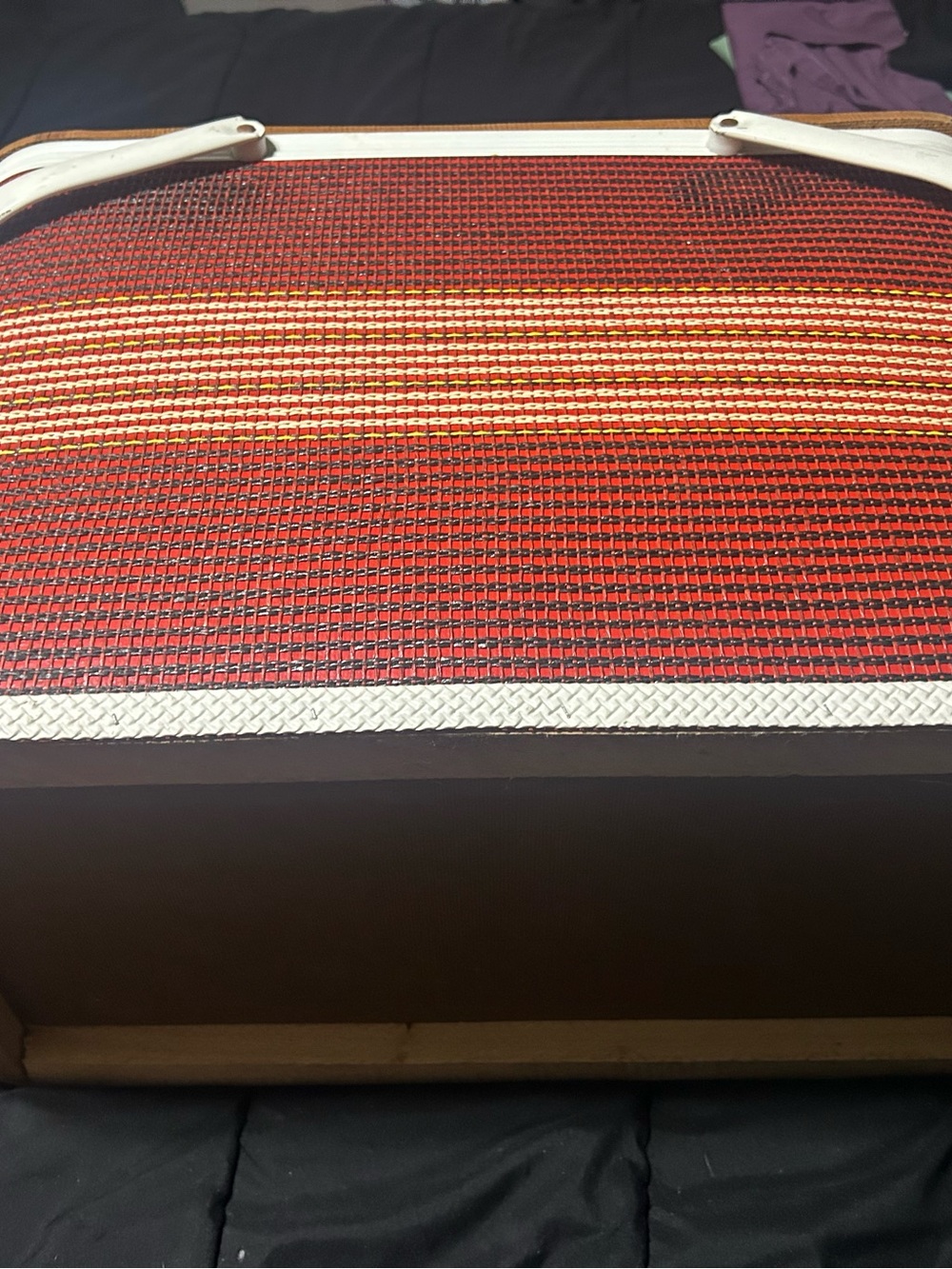 Woven Straw Picnic Tote Bag in Red with White Trim - Picture 2 of 5